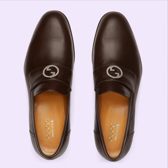 GUCCI SHOES MENS INTERLOCKING G LOGO PLAQUE BROWN LEATHER LOAFERS sz 12.5 / 13 U - Picture 15 of 15